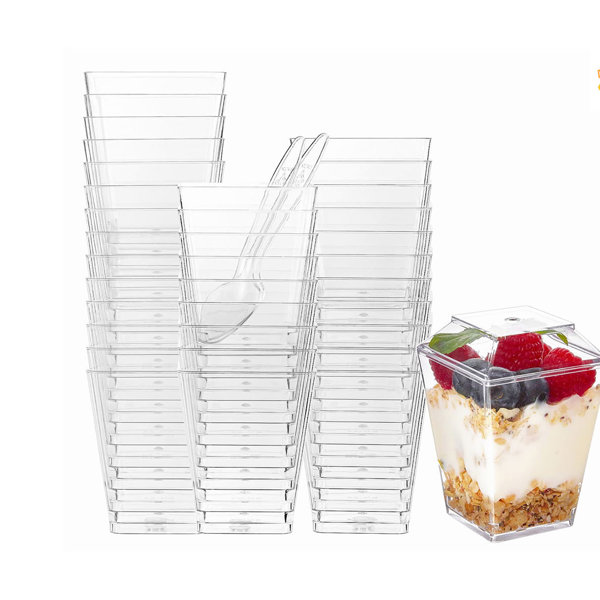 E.FOR.U Dessert Shooter Cups With Spoons And Lids Clear Plastic Footed Dessert Shooters